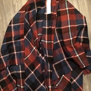 Plaid/fringe women’s poncho